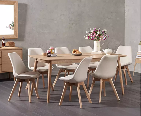 Nordic 150Cm Oak Dining Table With Duke Fabric Chairs | Oak Furniture ... with Scandinavian Oak Dining Table Design
